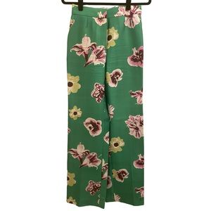 J Crew Bright Green Floral, Wool/Silk Trousers